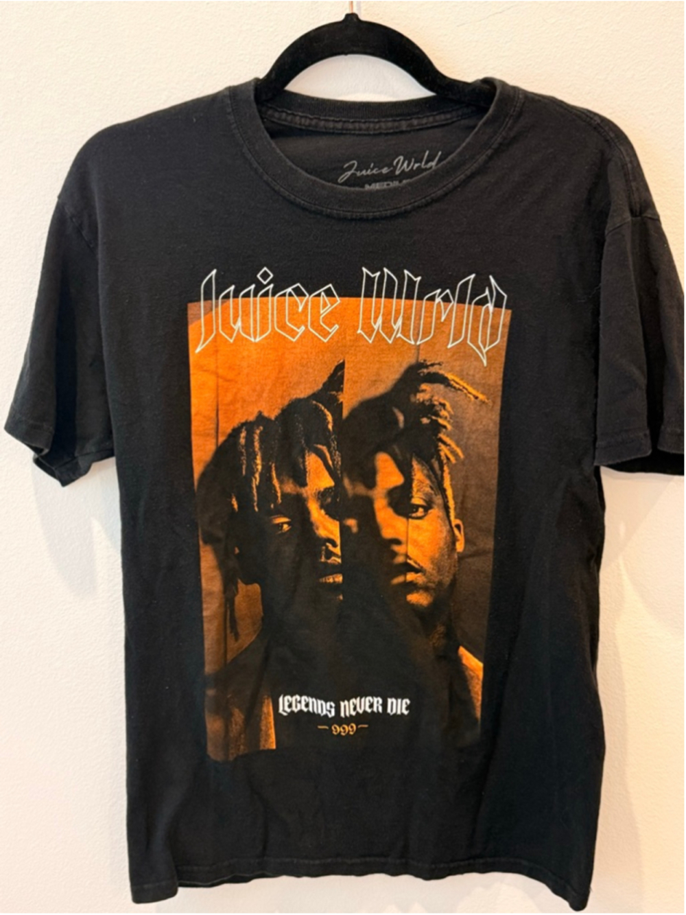Men's Juice WRLD Blackโ & Orange Legends Never Die Short Sleeve Tee M